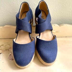 Life Stride Blue Espadrille Wedges with Ankle Strap